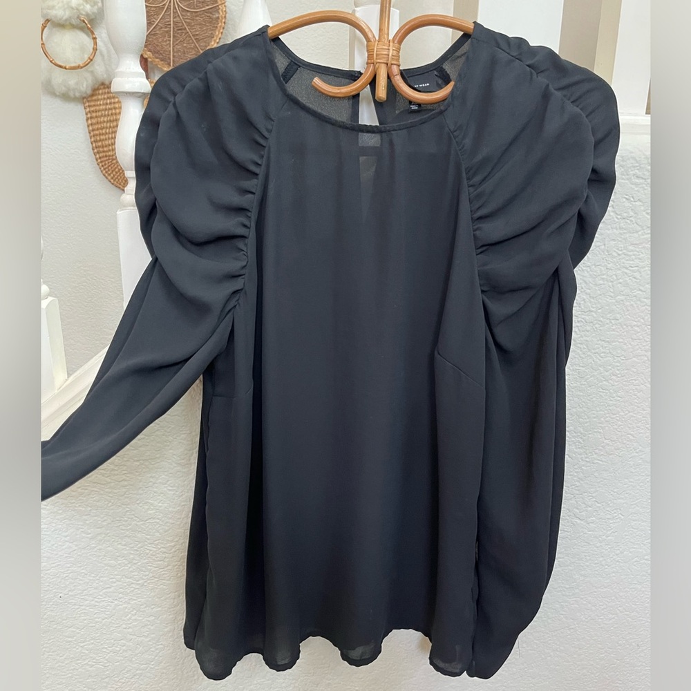 Who What Wear Black Ruched Blouse